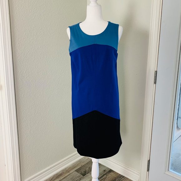 Tahari Blue Color‎ Block Sleeveless Dress - Picture 3 of 8